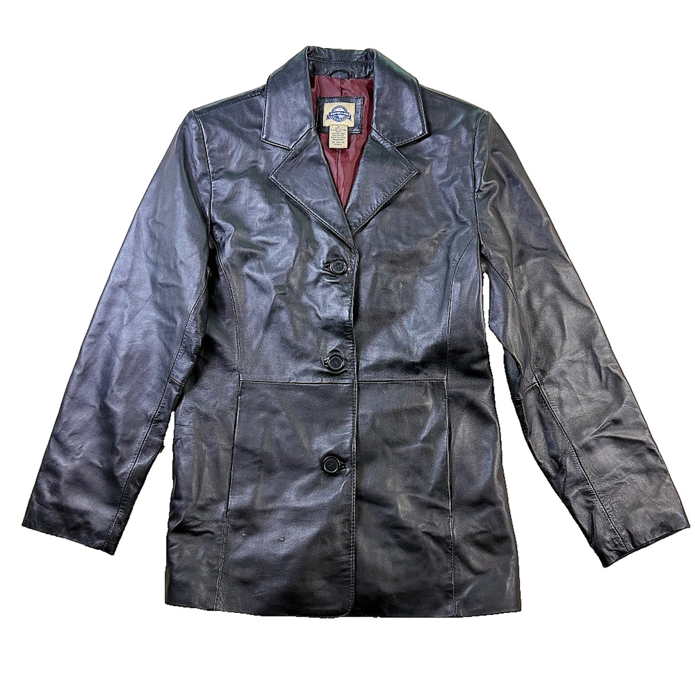 Shaver Lake Vintage Genuine Leather 3-Button Blazer Jacket Black S EUC